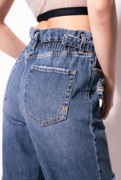 Jeans|PINKO Jean Mom Fit Avec Ceinture Love Birds Delavage Vintage Moyen