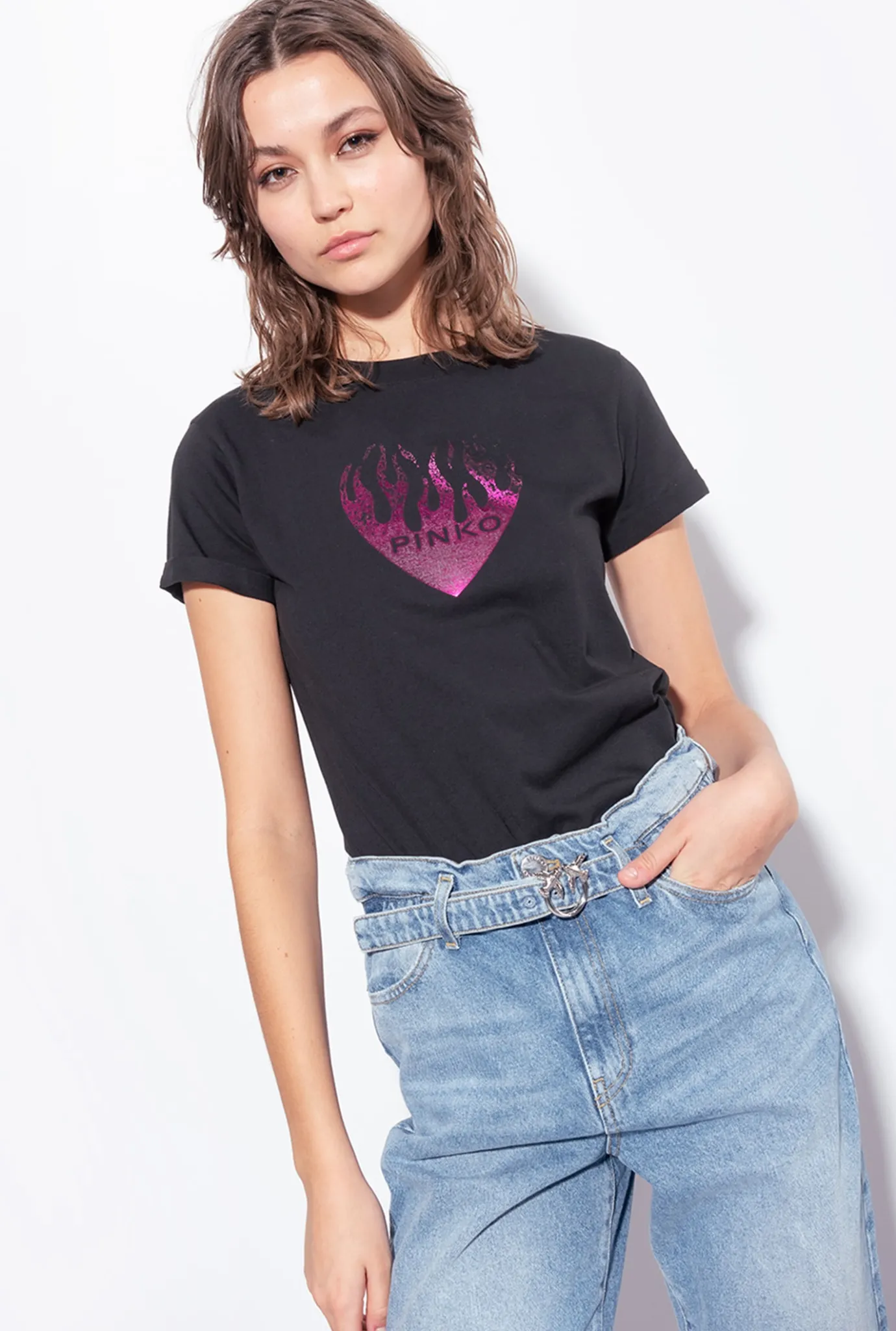 Jeans|PINKO Jean Mom Fit Vintage Ceinture Delavage Clair Vintage