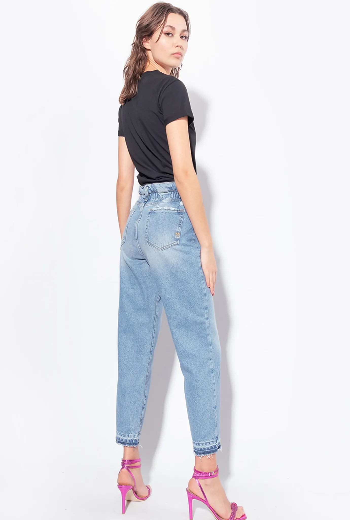 Jeans|PINKO Jean Mom Fit Vintage Ceinture Delavage Clair Vintage