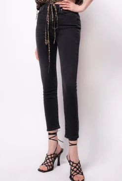 Jeans|PINKO Jean Skinny Noir Avec Ceinture Love Birds Noir Limousine