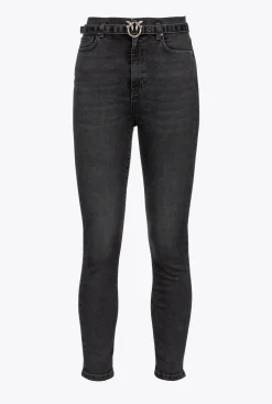 Jeans|PINKO Jean Skinny Noir Avec Ceinture Love Birds Noir Limousine