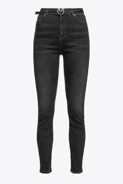 Jeans|PINKO Jean Skinny Noir Stretch Ceinture Noir Limousine