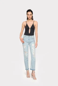 Jeans|PINKO Jean Slim Dechire Et Reprise En Denim Delavage Clair