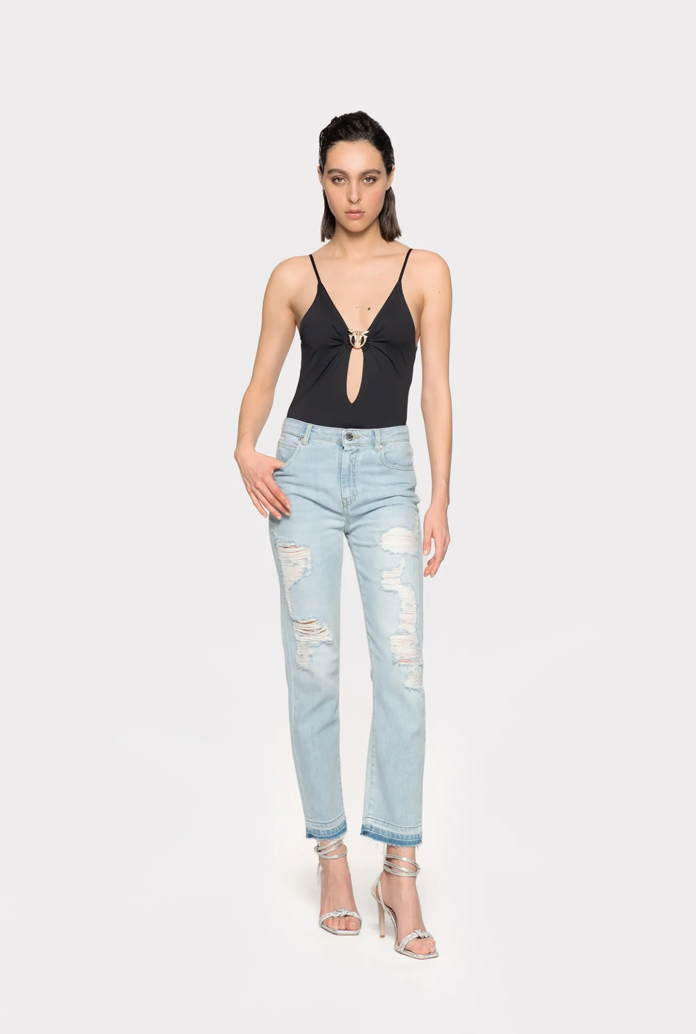 Jeans|PINKO Jean Slim Dechire Et Reprise En Denim Delavage Clair