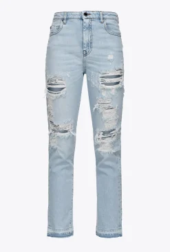 Jeans|PINKO Jean Slim Dechire Et Reprise En Denim Delavage Clair