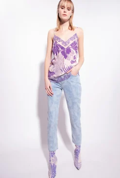Jeans|PINKO Jean Slim Effet Marbre A Strass Blanc/Azur