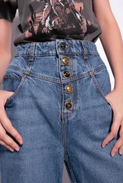 Jeans|PINKO Jean Wide Leg A Boutons Bijoux Bleu-Bleu De Delft