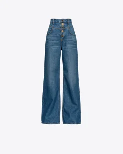 Jeans|PINKO Jean Wide Leg A Boutons Bijoux Bleu-Bleu De Delft