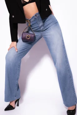 Jeans|PINKO Jean Wide Leg Taille Haute Delavage Stone Moyen Clair