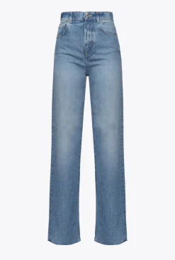 Jeans|PINKO Jean Wide Leg Taille Haute Delavage Stone Moyen Clair