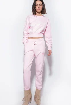 Pantalons|PINKO Jogging A Logo Imprime Lilas Poudre