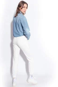 Pantalons|PINKO Jogging A Logo Imprime Blanc Soie
