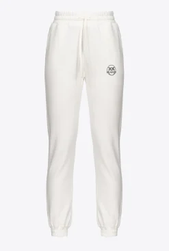 Pantalons|PINKO Jogging A Logo Imprime Blanc Soie