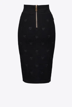 Jupes|PINKO Jupe En Jacquard Love Birds Noir Limousine