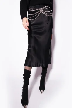 Jupes|PINKO Jupe En Satin Avec Ceinture Bijou Noir Limousine