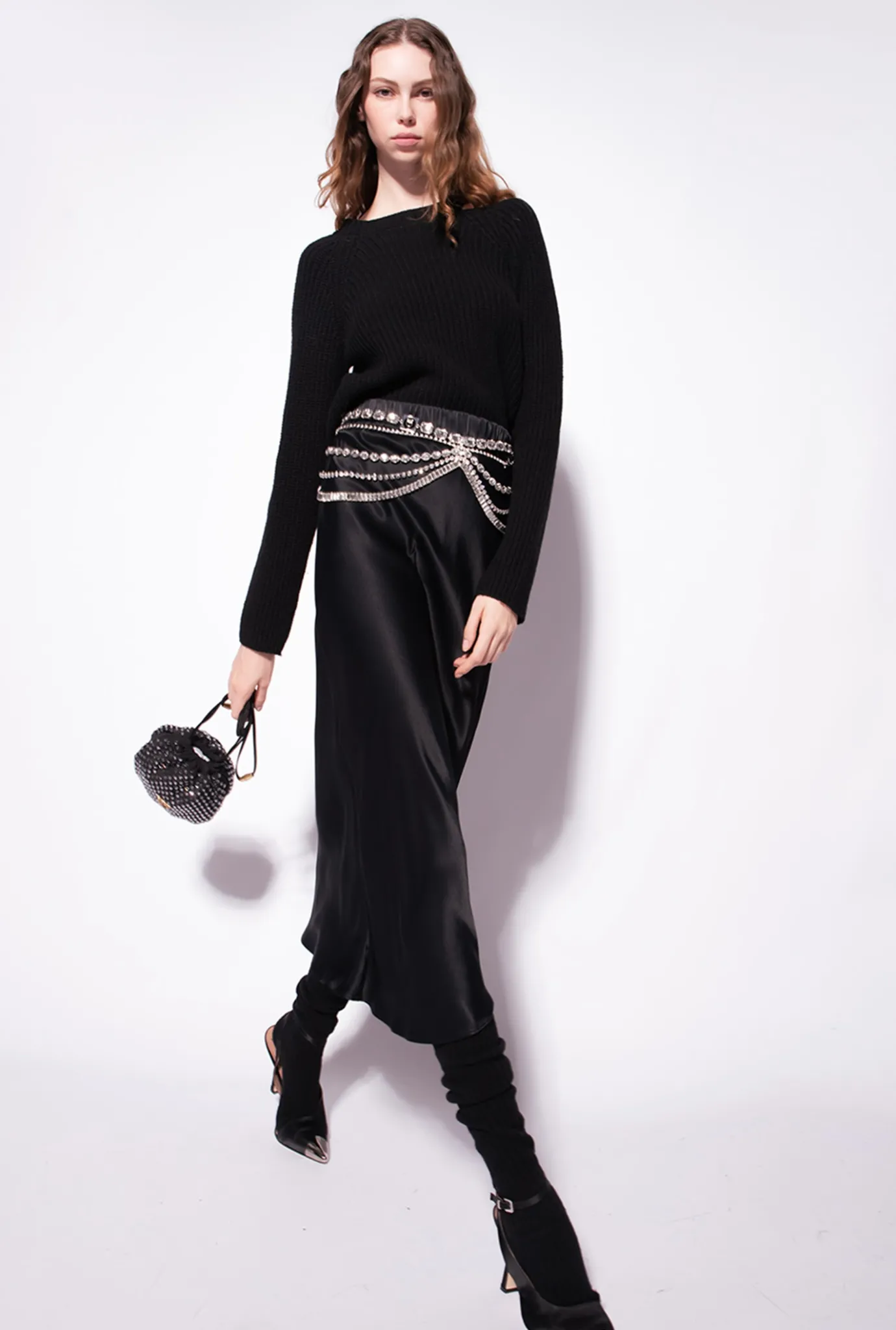 Jupes|PINKO Jupe En Satin Avec Ceinture Bijou Noir Limousine