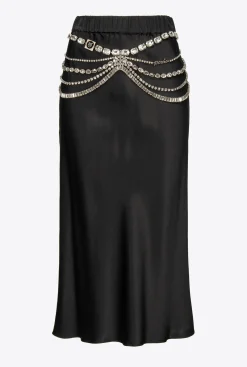 Jupes|PINKO Jupe En Satin Avec Ceinture Bijou Noir Limousine