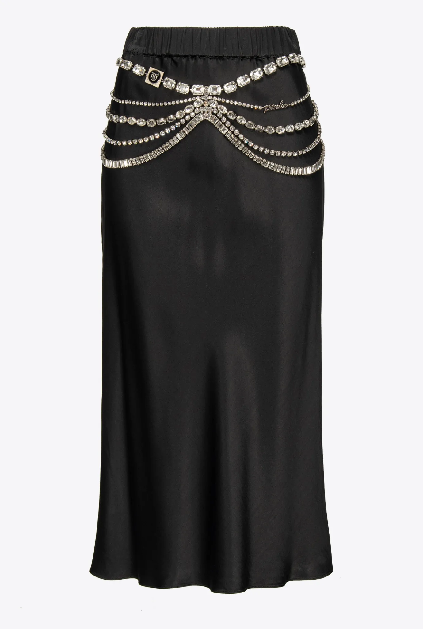 Jupes|PINKO Jupe En Satin Avec Ceinture Bijou Noir Limousine