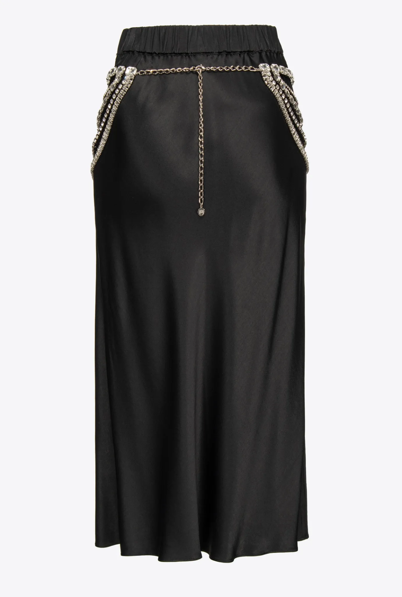 Jupes|PINKO Jupe En Satin Avec Ceinture Bijou Noir Limousine
