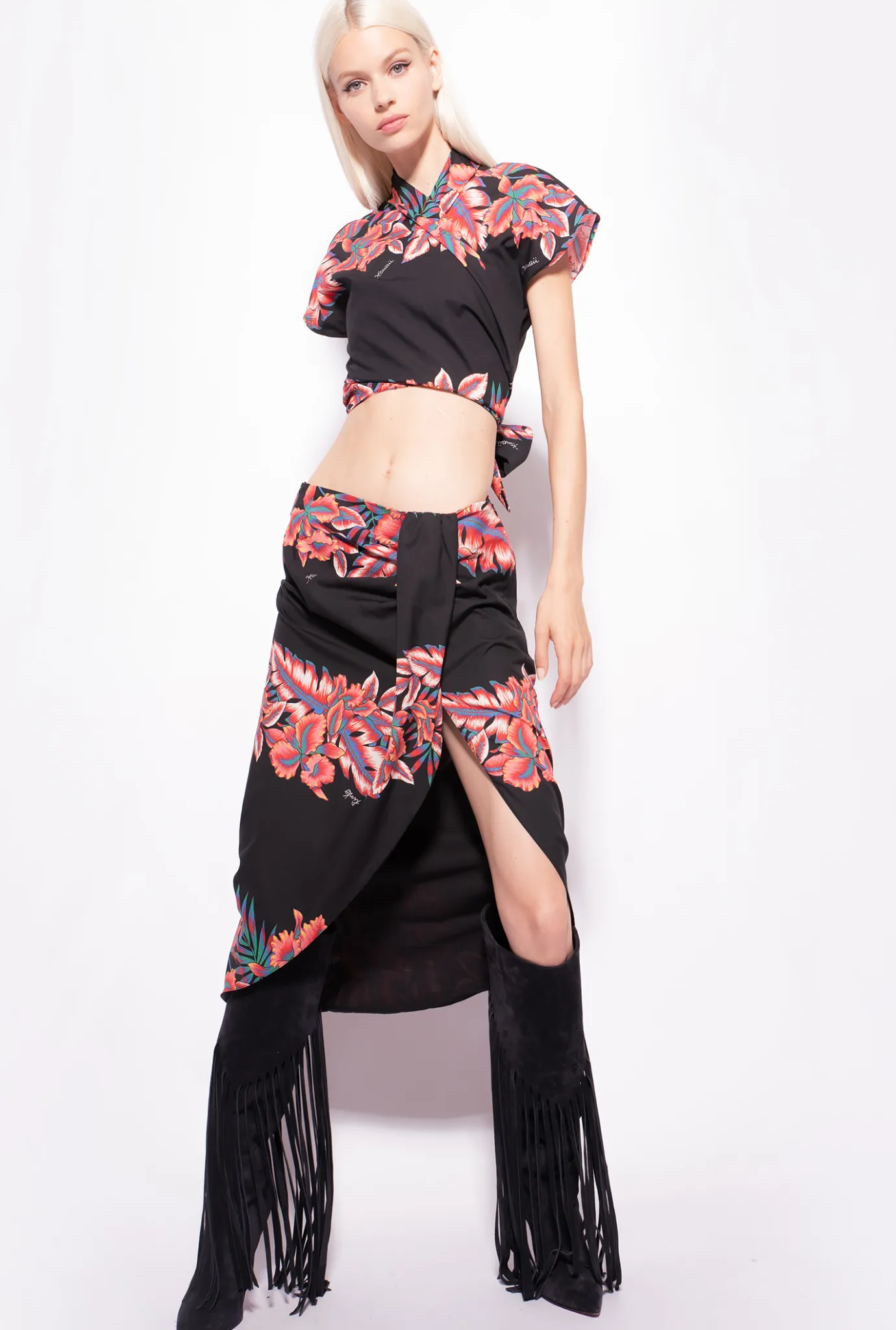 Jupes|PINKO Jupe Longue A Imprime Tropical Multi. Noir/Rouge