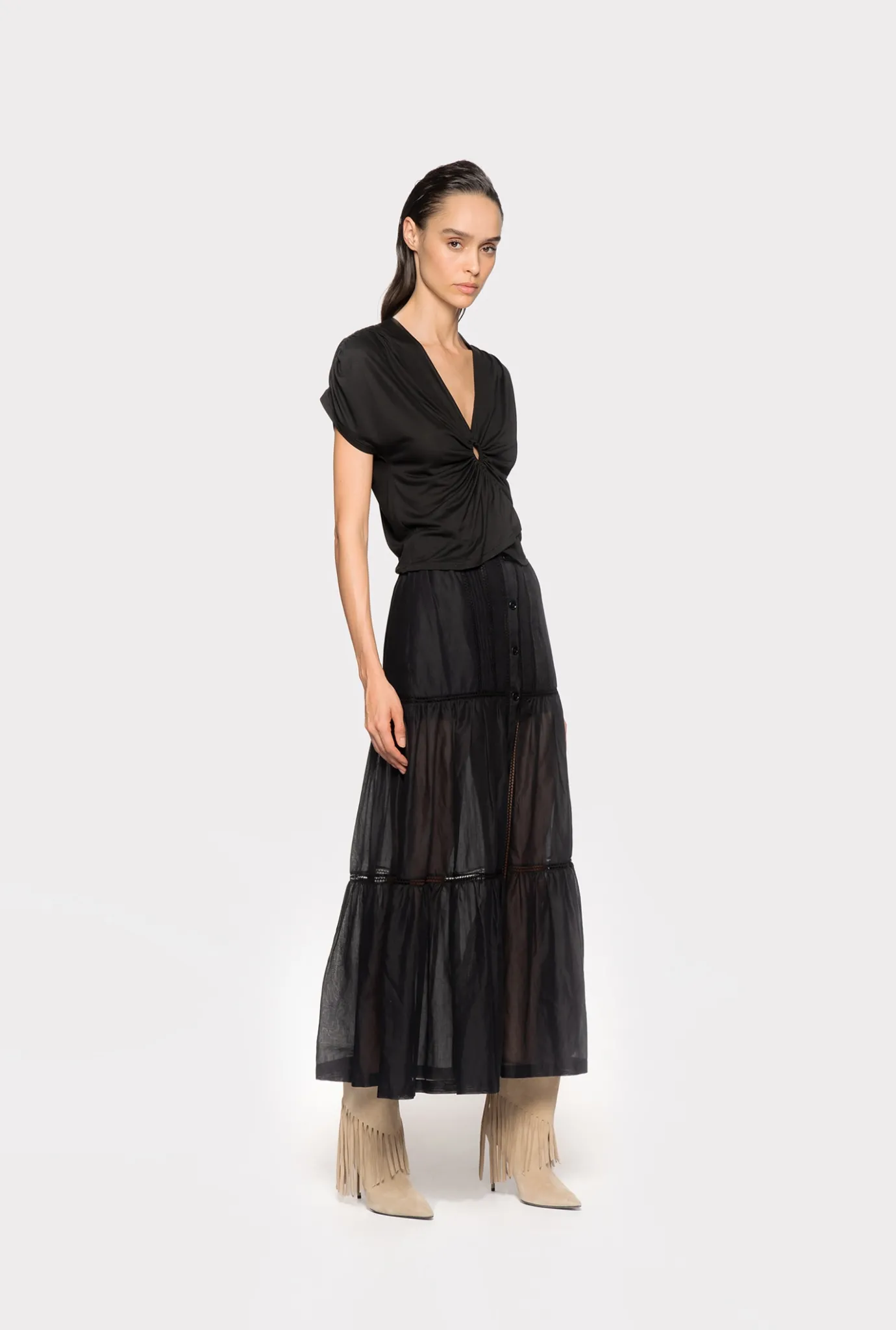 Jupes|PINKO Jupe Longue En Mousseline Noir Limousine