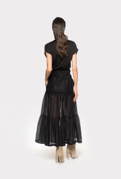 Jupes|PINKO Jupe Longue En Mousseline Noir Limousine