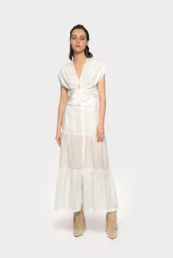 Jupes|PINKO Jupe Longue En Mousseline Blanc Immacule