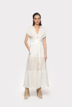 Jupes|PINKO Jupe Longue En Mousseline Blanc Immacule