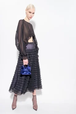 Jupes|PINKO Jupe Longue En Tulle A Volants Noir/Lilas