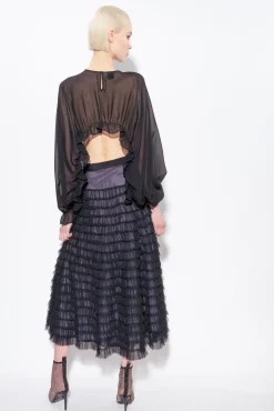 Jupes|PINKO Jupe Longue En Tulle A Volants Noir/Lilas