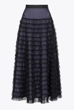 Jupes|PINKO Jupe Longue En Tulle A Volants Noir/Lilas