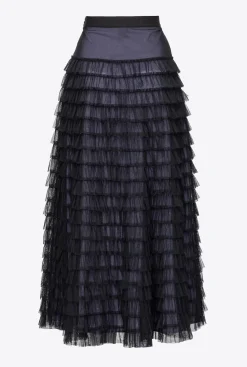 Jupes|PINKO Jupe Longue En Tulle A Volants Noir/Lilas