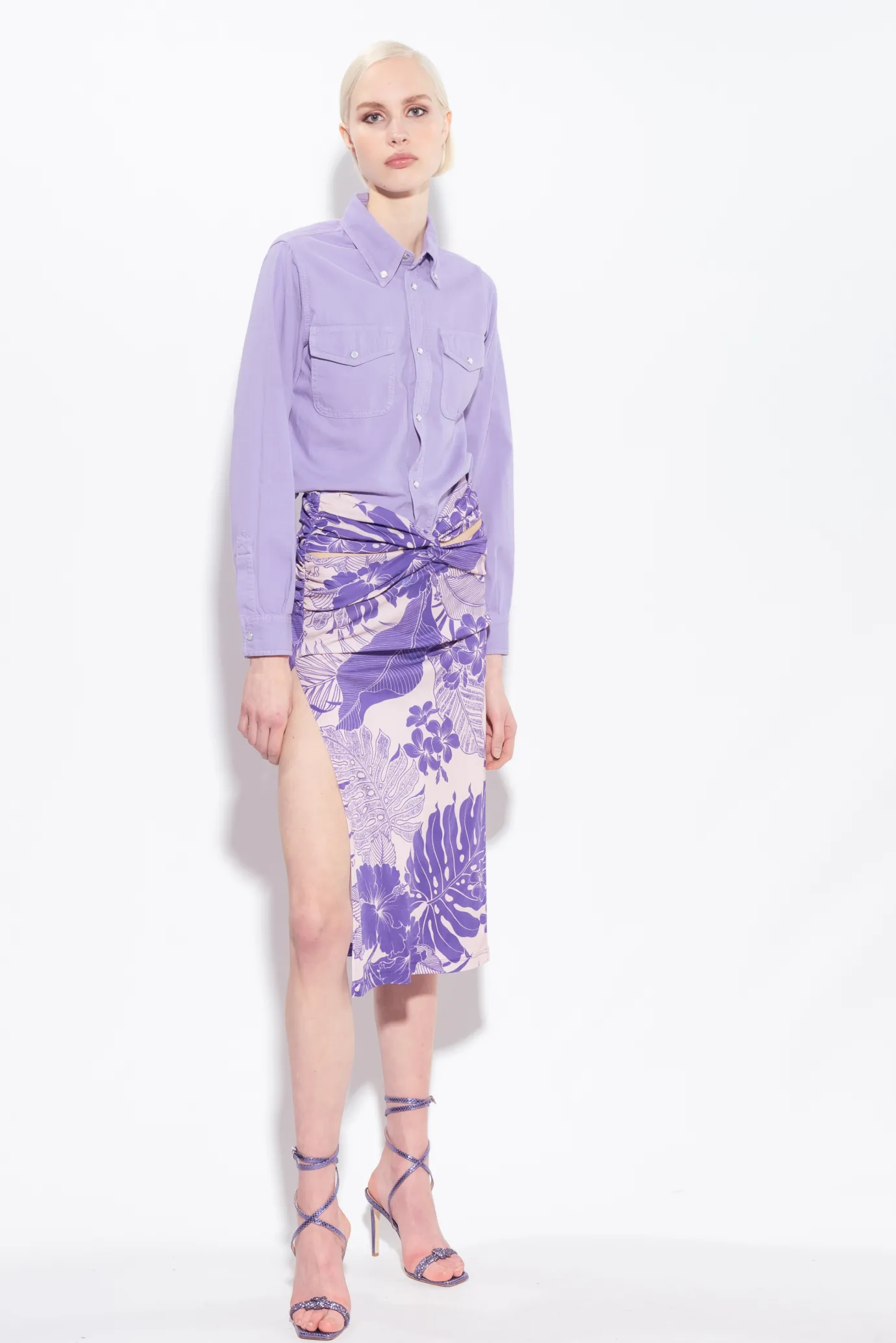 Jupes|PINKO Jupe Midi A Imprime Floral Nude/Violet