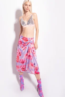 Jupes|PINKO Jupe Midi A Imprime Floral Lilas/Rose Clair/Fuchsia