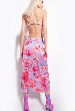 Jupes|PINKO Jupe Midi A Imprime Floral Lilas/Rose Clair/Fuchsia