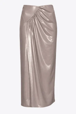 Jupes|PINKO Jupe Midi En Jersey Lame Effet Mouille Beige Champignon