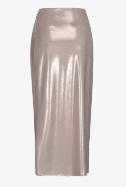 Jupes|PINKO Jupe Midi En Jersey Lame Effet Mouille Beige Champignon