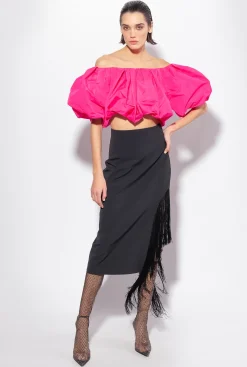 Jupes|PINKO Jupe Mi-Longue A Franges Laterales Noir Limousine