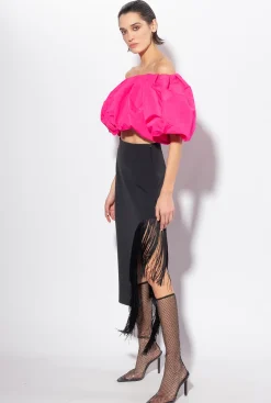 Jupes|PINKO Jupe Mi-Longue A Franges Laterales Noir Limousine