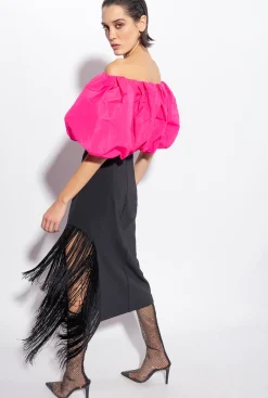 Jupes|PINKO Jupe Mi-Longue A Franges Laterales Noir Limousine