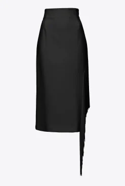 Jupes|PINKO Jupe Mi-Longue A Franges Laterales Noir Limousine