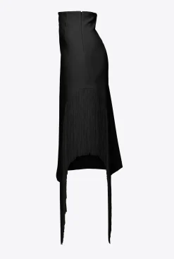 Jupes|PINKO Jupe Mi-Longue A Franges Laterales Noir Limousine