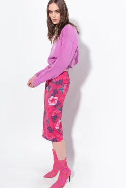 Jupes|PINKO Jupe Mi-Longue A Imprime Hibiscus Multi.Fuchsia/Rose