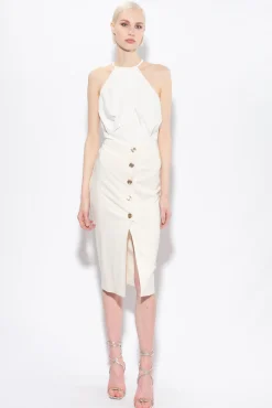 Jupes|PINKO Jupe Mi-Longue Boutonnee Rose Fume Blanc