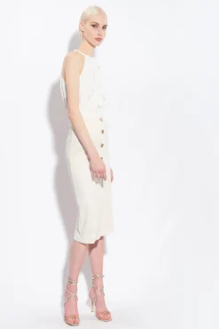 Jupes|PINKO Jupe Mi-Longue Boutonnee Rose Fume Blanc