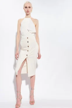 Jupes|PINKO Jupe Mi-Longue Boutonnee Rose Fume Blanc