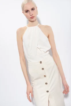 Jupes|PINKO Jupe Mi-Longue Boutonnee Rose Fume Blanc