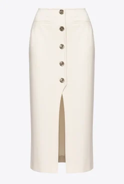 Jupes|PINKO Jupe Mi-Longue Boutonnee Rose Fume Blanc