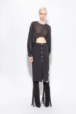 Jupes|PINKO Jupe Mi-Longue Boutonnee Noir Limousine