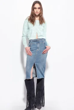 Jupes|PINKO Jupe Mi-Longue En Denim Avec Ceinture Delavage Clair